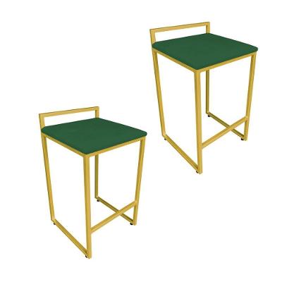 Conjunto 02 Banquetas Pietra Suede Base Dourado Verde