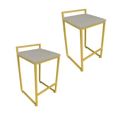 Conjunto 02 Banquetas Pietra Suede Base Dourado Marrom Rato