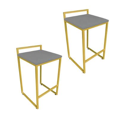 Conjunto 02 Banquetas Pietra Suede Base Dourado Grafite