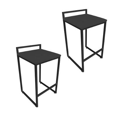 Conjunto 02 Banquetas Pietra Suede Base Preto D´rossi Preto
