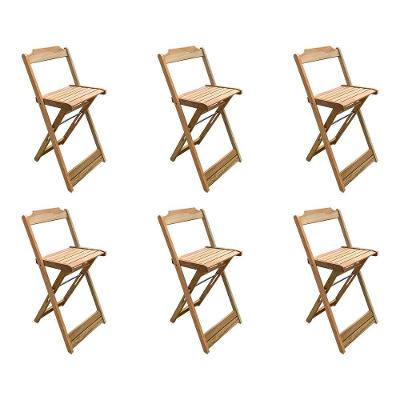 Kit 6 Banquetas Bistrô Dobravél Em Madeira Padrão Sem Pintura / Crua - Marrom