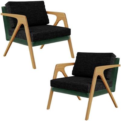 Kit 02 Poltronas Sala L02 Facto Verde Musgo Linho Chumbo