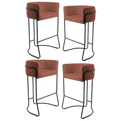 Kit 4 Banquetas Decorativas Base Aço Preto Betina B-235 Linho Laranja - Domi