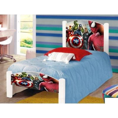 Cama Solteiro Infantil Vingadores Adesivada+Colchão Branco