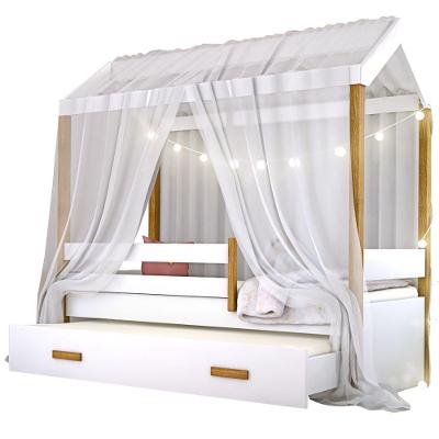 Cama Montessori Com Auxiliar Cordão Led E Dossel Branco