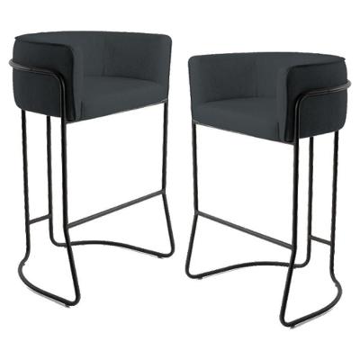 Kit 2 Banquetas Base Aço Preto Betina C-465 Linho Chumbo - Domi