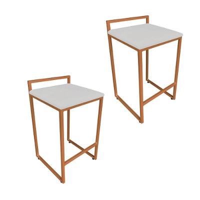 Conjunto 02 Banquetas Pietra Suede Base Cobre Cinza