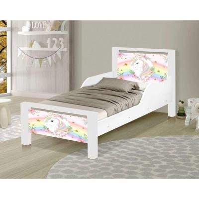 Mini Cama Infantil Unicórnio Adesivada Com Colchão Branco