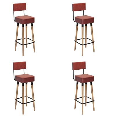 Kit 04 Banquetas Alta Corano Vermelho Telha Pés Palito
