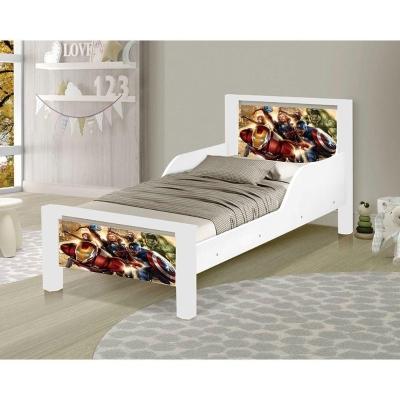 Mini Cama Infantil Vingadores Adesivada Com Colchão Branco