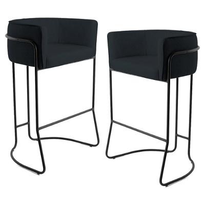 Kit 2 Banquetas Base Aço Preto Betina C-05 Corano Black - Domi