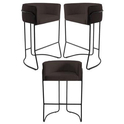 Kit 3 Banquetas Base Aço Preto Betina C-34 Corano Marrom Escuro - Domi