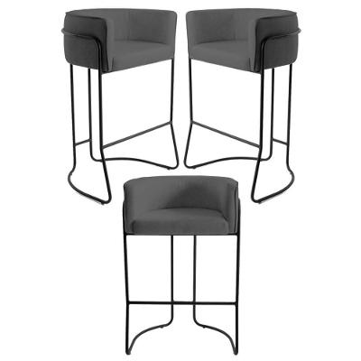 Kit 3 Banquetas Base Aço Preto Betina C-03 Corano Cinza Fosco - Domi