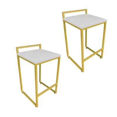 Conjunto 02 Banquetas Pietra Suede Base Dourado Cinza