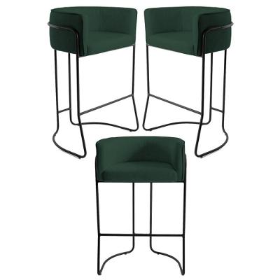 Kit 3 Banquetas Base Aço Preto Betina B-303 Veludo Verde Musgo - Domi