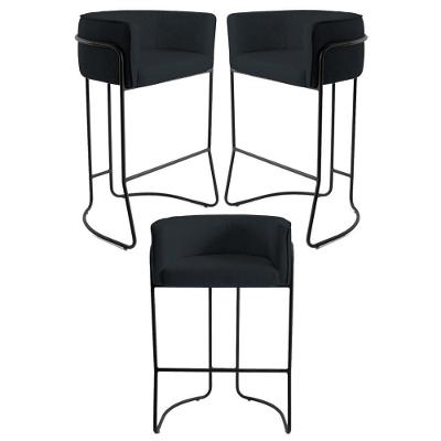 Kit 3 Banquetas Base Aço Preto Betina C-05 Corano Black - Domi