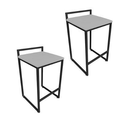 Conjunto 02 Banquetas Pietra Suede Base Preto Cinza