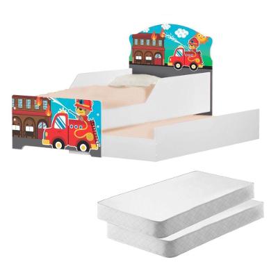 Mini Cama Infantil Com Auxiliar Bombeiro Com Colchões