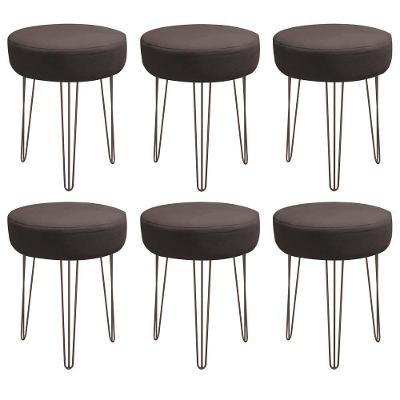 Kit 06 Banqueta Alta Julia Industrial 55cm Ferro Marrom Suede Marrom - Ahazzo Móveis