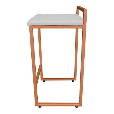Banqueta Alta Lavínia Suede Cinza Base Cobre