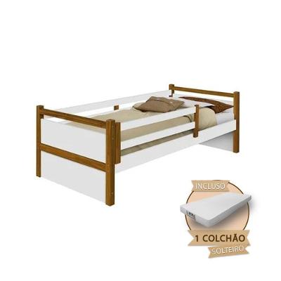 Cama Infantil Com Colchão Solteiro Bianca Divaloto - Branco/Amêndoa - Cor: Branco