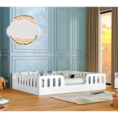 Cama Casal Montessoriana Helo Branco Luminária Led - Branco