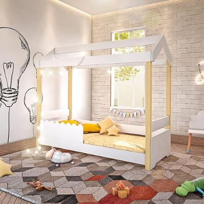 Cama Montessoriana Infantil Casinha Solteiro Jhulia Grade Branca - Branco E Natural - Cor: Branco