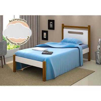 Cama De Solteiro Design Eloa Branco Com Amêndoa Acompanha Luminária Led - Branco