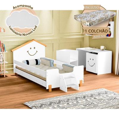 Cama C/ Colchão Infantil Alegra Branca E Amêndoa Branco
