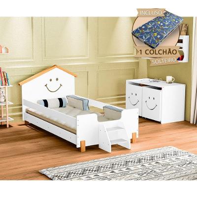Cama Infantil Com Colchão Solteiro Alegra - Branca E Mel - Cor: Branco