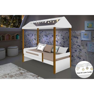 Cama Montessoriana Infantil Solteiro Sara Com Led Divaloto - Branco/Amêndoa - Cor: Branco