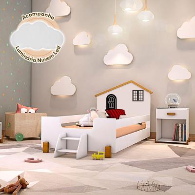 Cama Montessoriana Infantil Juvenil Belissima Preta Branca E Amêndoa + Luminária Led - Cor: Branco