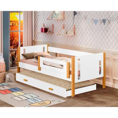 Cama Babá Infantil Mirela Com Cama Auxiliar Branco/Mel Com Grade De Proteção Branco