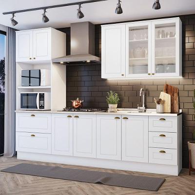 Cozinha Completa 4 Peças C/ Aéreo 3 Portas Com Vidro Branco