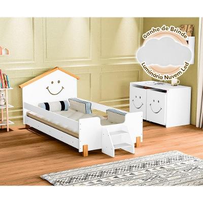 Cama Solteiro Infant Alegra Branca E Amêndoa Luminária Led Branco