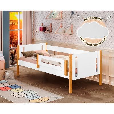 Cama De Solteiro Mirela Branco/amêndoa Luminária Led Branco