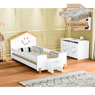 Cama Com Colchão Juvenil Smile Alegra Branca E Mel Branco