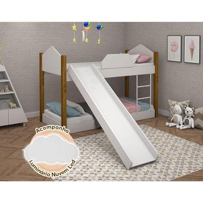Beliche Infantil Com Escorregador Juvenil Luiza Branco E Amêndoa Luminária Led Branco