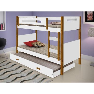 Bicama Infantil Solteiro Com Cama Auxiliar Heloisa - Branca E Mel - Cor: Branco