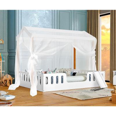 Cama De Criança Infantil Casal ágatha Branca/amêndoa Com Escorregador E Voal Branco