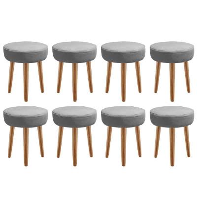 Kit 08 Banqueta Alta Julia Industrial 55cm Pé Palito Rústico Suede Cinza - Ahazzo Móveis