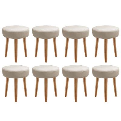 Kit 08 Banqueta Alta Julia Industrial 55cm Pé Palito Caramelo Suede Bege - Ahazzo Móveis