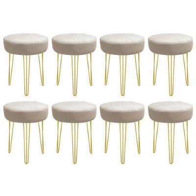 Kit 08 Banqueta Alta Julia Industrial 55cm Ferro Dourado Sintético Bege - Ahazzo Móveis