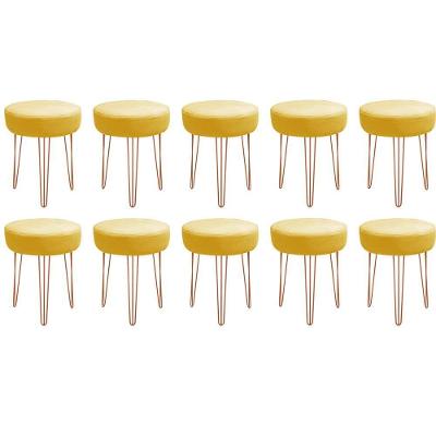 Kit 10 Banqueta Alta Julia Industrial 55cm Ferro Bronze Sintético Amarelo - Ahazzo Móveis