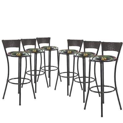 Jogo Com 6 Banquetas Alta Forts Preto Floral, Fibra Uv Bancada, área Goumert, Bar, Piscina, Balcão