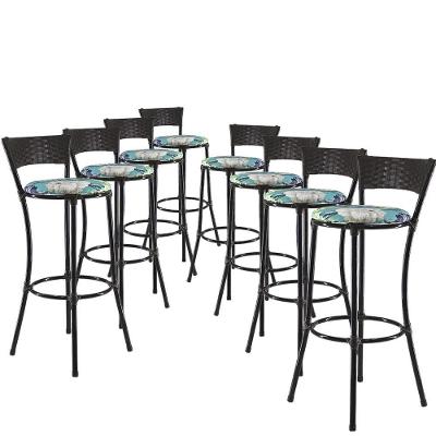 Jogo Com 8 Banquetas Alta Forts Azul Floral, Fibra Uv Bancada, área Goumert, Bar, Piscina, Balcão