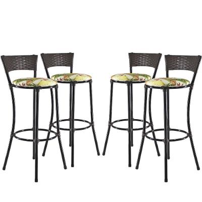 Kit Com 4 Banquetas Alta Forts Verde Floral, Fibra Uv Bancada, área Goumert, Bar, Piscina, Balcão