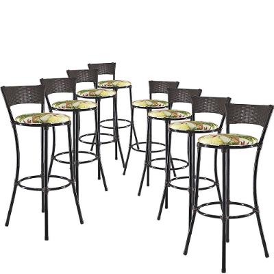 Jogo Com 8 Banquetas Alta Forts Verde Floral, Fibra Uv Bancada, área Goumert, Bar, Piscina, Balcão