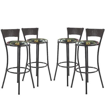 Jogo Com 4 Banquetas Alta Forts Fibra Uv Bancada, área Goumert, Bar, Piscina, Balcão, Preto Floral