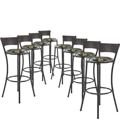 Jogo Com 8 Banquetas Alta Forts Preto Floral, Fibra Uv Bancada, área Goumert, Bar, Piscina, Balcão
